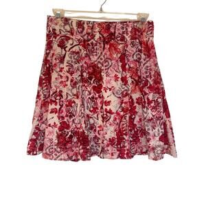 Gap Womens Midi Skirt Red White Floral Design Side Zipper Size 4 Casual Romantic